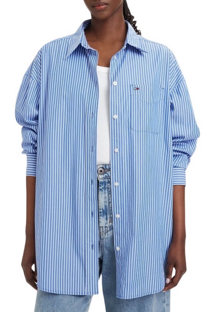 TOMMY JEANS OVS ESSENTIAL SHIRT EXT ΠΟΥΚΑΜΙΣΟ ΓΥΝΑΙΚΕΙΟ BLUE