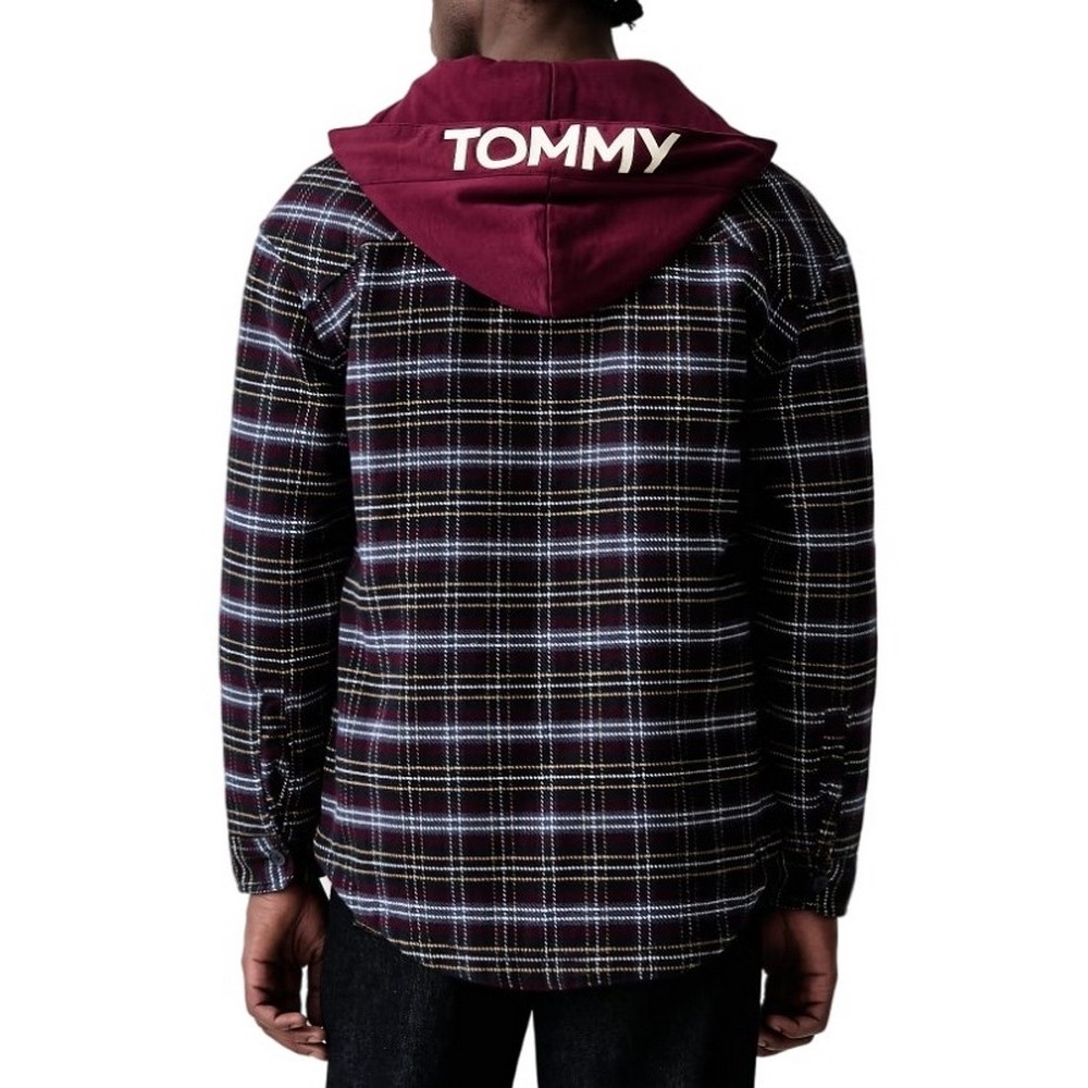 TOMMY JEANS LOGO HOODED OVERSHIRT ΜΠΟΥΦΑΝ ΑΝΔΡΙΚΟ BERRY