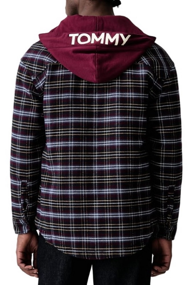 TOMMY JEANS LOGO HOODED OVERSHIRT ΜΠΟΥΦΑΝ ΑΝΔΡΙΚΟ BERRY