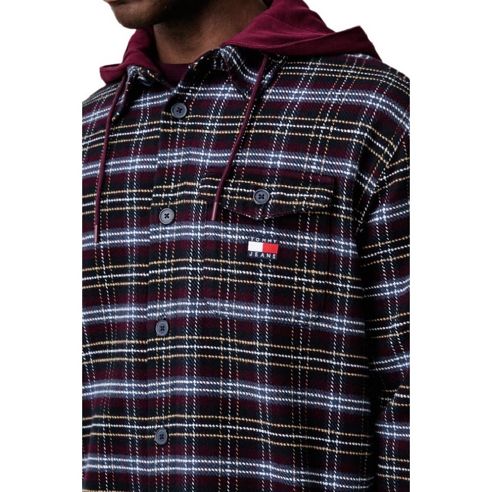 TOMMY JEANS LOGO HOODED OVERSHIRT ΜΠΟΥΦΑΝ ΑΝΔΡΙΚΟ BERRY