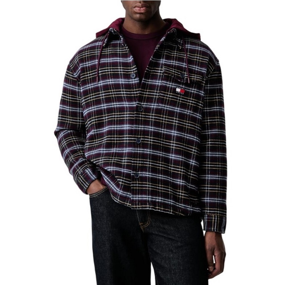TOMMY JEANS LOGO HOODED OVERSHIRT ΜΠΟΥΦΑΝ ΑΝΔΡΙΚΟ BERRY