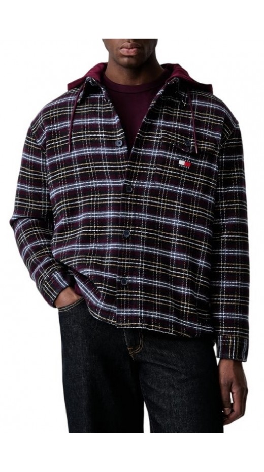 TOMMY JEANS LOGO HOODED OVERSHIRT ΜΠΟΥΦΑΝ ΑΝΔΡΙΚΟ BERRY