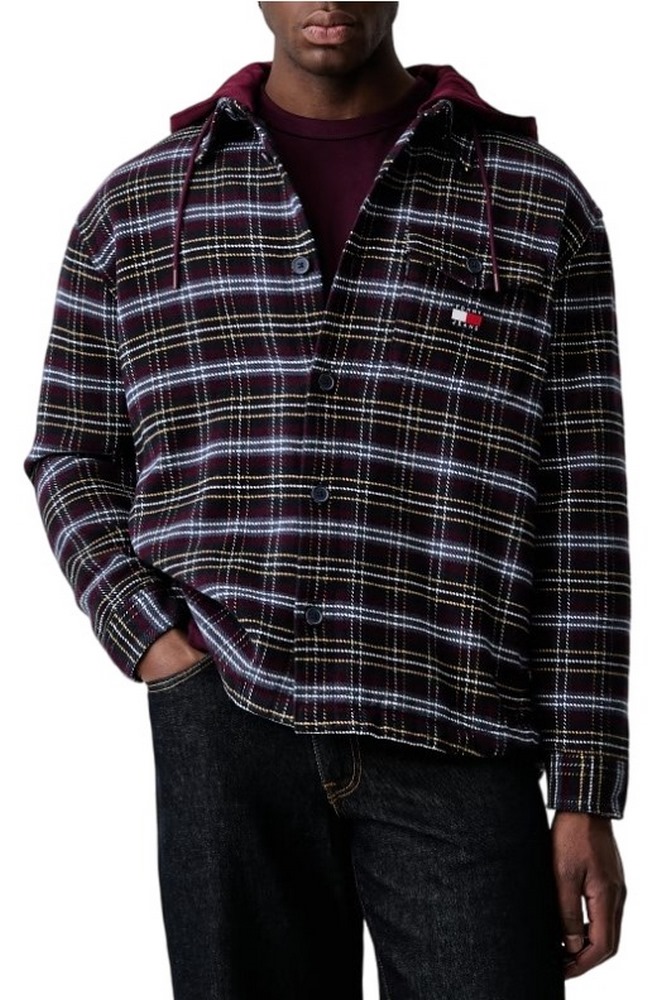 TOMMY JEANS LOGO HOODED OVERSHIRT ΜΠΟΥΦΑΝ ΑΝΔΡΙΚΟ BERRY