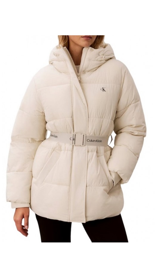 CALVIN KLEIN JEANS BELTED MIDWEIGHT PUFFER ΜΠΟΥΦΑΝ ΓΥΝΑΙΚΕΙΟ ECRU