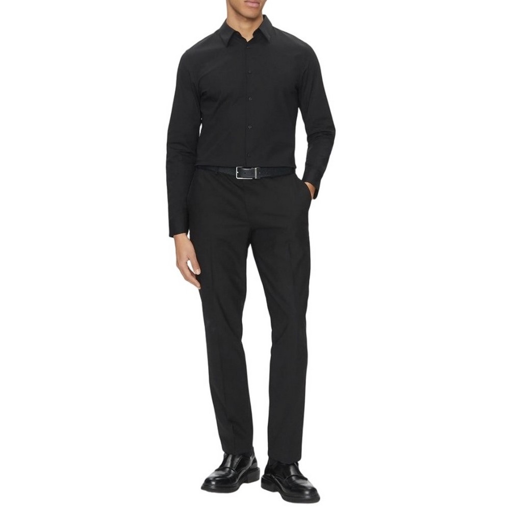 CALVIN KLEIN LS SOLID STRETCH SLIM SHIRT ΠΟΥΚΑΜΙΣΟ ΑΝΔΡΙΚΟ BLACK