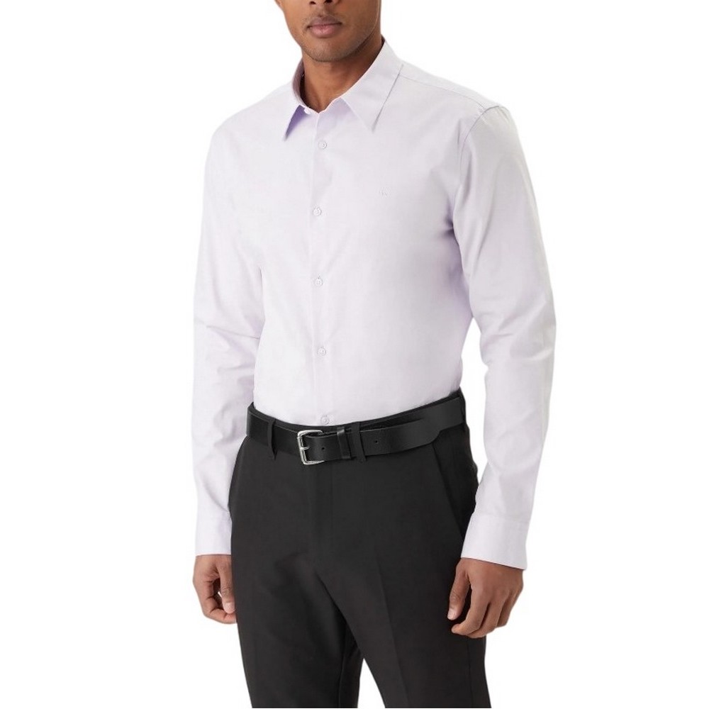 CALVIN KLEIN LS SOLID STRETCH SLIM SHIRT ΠΟΥΚΑΜΙΣΟ ΑΝΔΡΙΚΟ WHITE