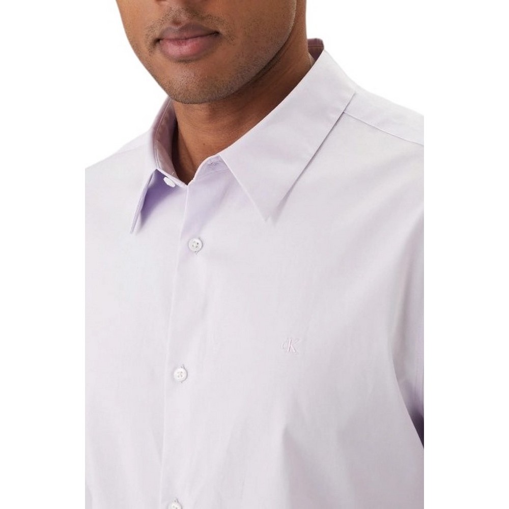 CALVIN KLEIN LS SOLID STRETCH SLIM SHIRT ΠΟΥΚΑΜΙΣΟ ΑΝΔΡΙΚΟ WHITE
