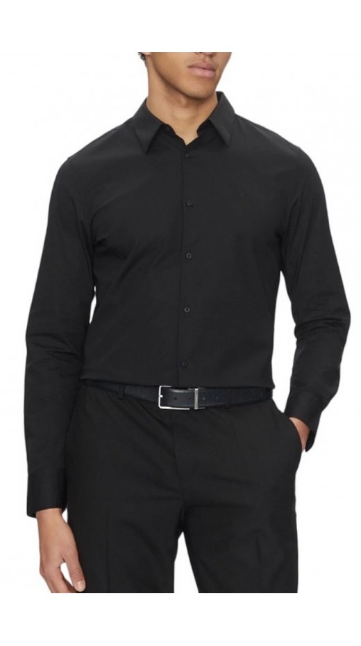 CALVIN KLEIN LS SOLID STRETCH SLIM SHIRT ΠΟΥΚΑΜΙΣΟ ΑΝΔΡΙΚΟ BLACK