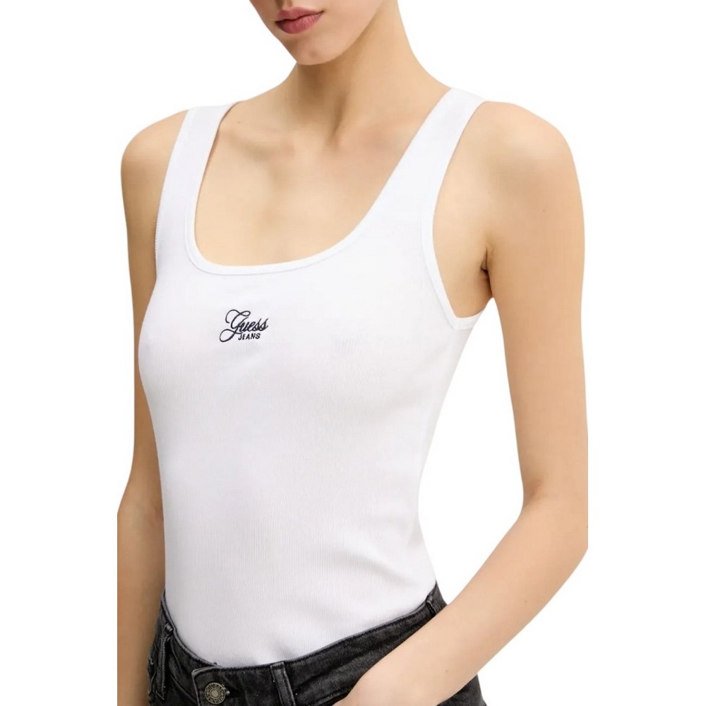 GUESS JEANS TANK TOP SLIM RIB ΤΟΠ ΜΠΛΟΥΖΑ ΓΥΝΑΙΚΕΙΑ WHITE