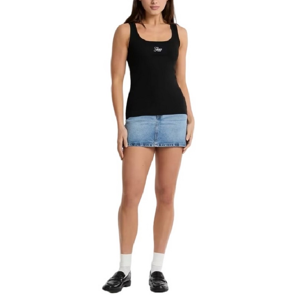 GUESS JEANS TANK TOP SLIM RIB ΤΟΠ ΜΠΛΟΥΖΑ ΓΥΝΑΙΚΕΙΑ BLACK