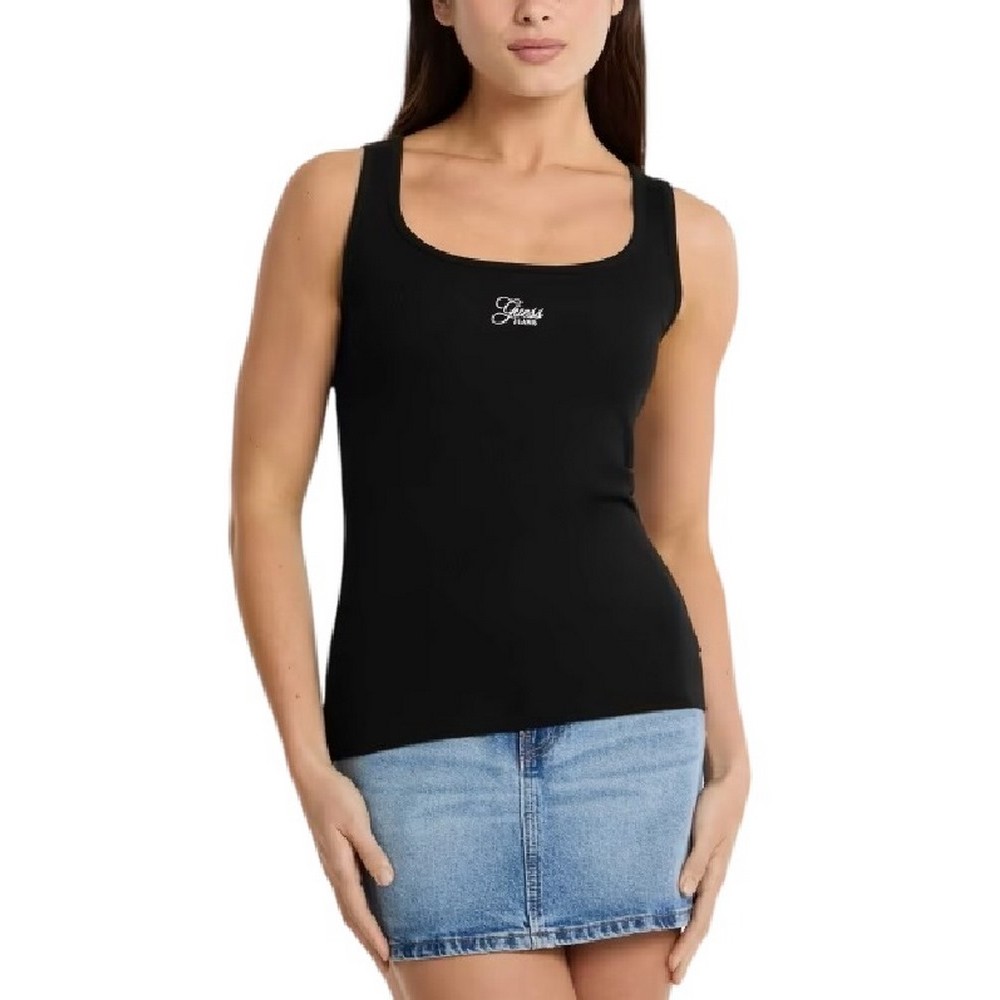 GUESS JEANS TANK TOP SLIM RIB ΤΟΠ ΜΠΛΟΥΖΑ ΓΥΝΑΙΚΕΙΑ BLACK