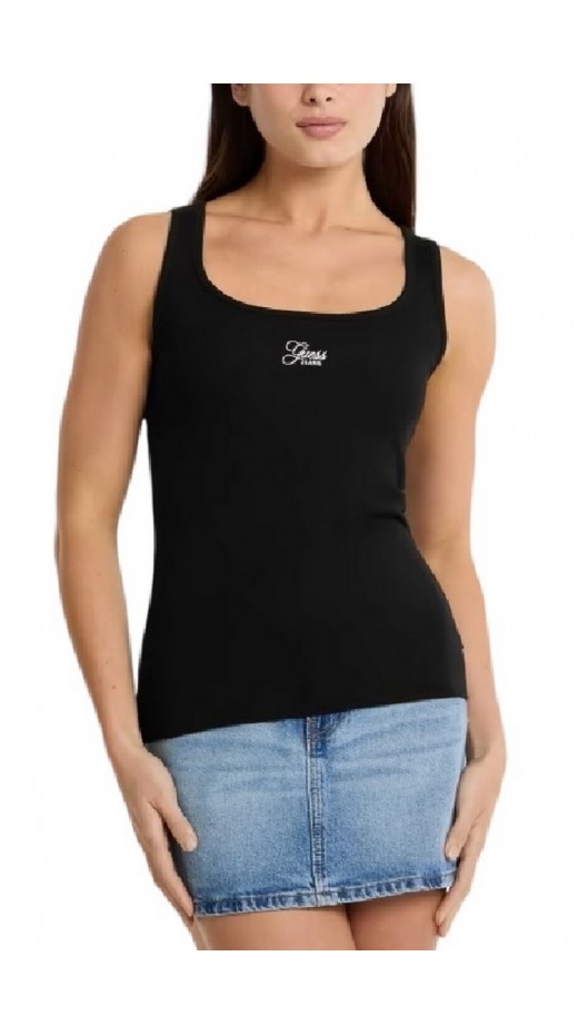 GUESS JEANS TANK TOP SLIM RIB ΤΟΠ ΜΠΛΟΥΖΑ ΓΥΝΑΙΚΕΙΑ BLACK