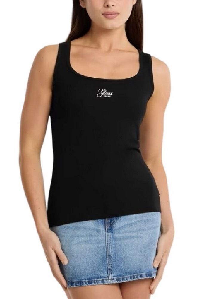 GUESS JEANS TANK TOP SLIM RIB ΤΟΠ ΜΠΛΟΥΖΑ ΓΥΝΑΙΚΕΙΑ BLACK