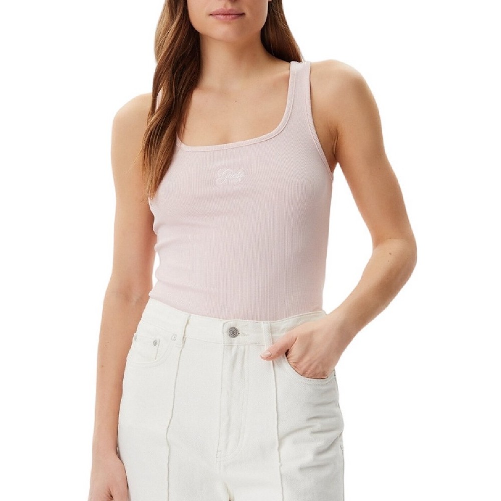 GUESS JEANS TANK TOP SLIM RIB ΤΟΠ ΜΠΛΟΥΖΑ ΓΥΝΑΙΚΕΙΑ ROSE