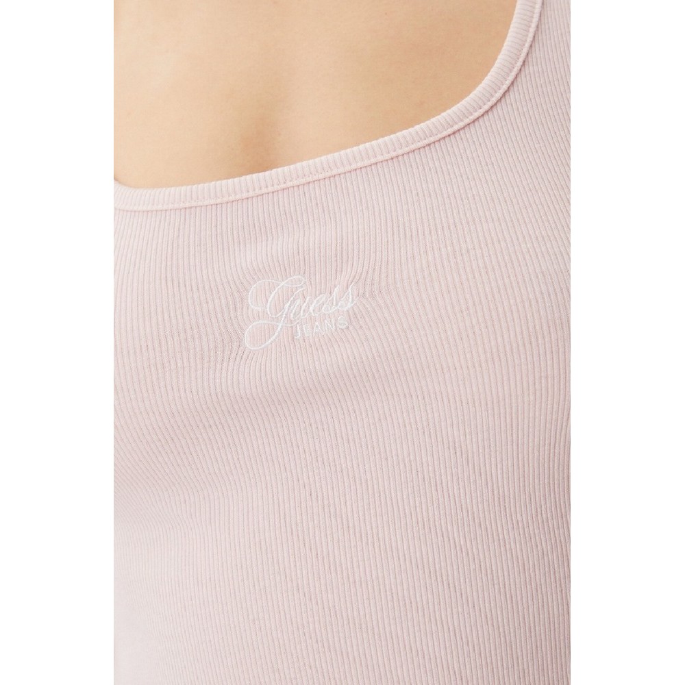 GUESS JEANS TANK TOP SLIM RIB ΤΟΠ ΜΠΛΟΥΖΑ ΓΥΝΑΙΚΕΙΑ ROSE