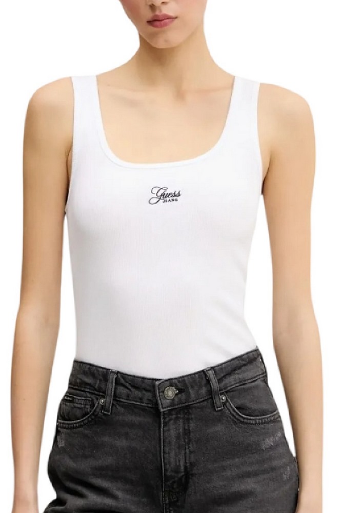 GUESS JEANS TANK TOP SLIM RIB ΤΟΠ ΜΠΛΟΥΖΑ ΓΥΝΑΙΚΕΙΑ WHITE