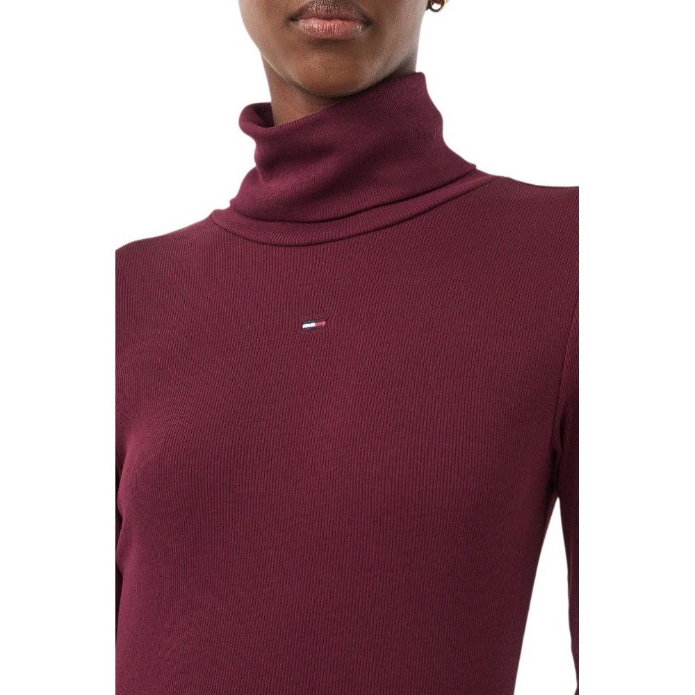 TOMMY JEANS TURTLNCK BODYCON MIDI DRESS ΦΟΡΕΜΑ ΓΥΝΑΙΚΕΙΟ BERRY