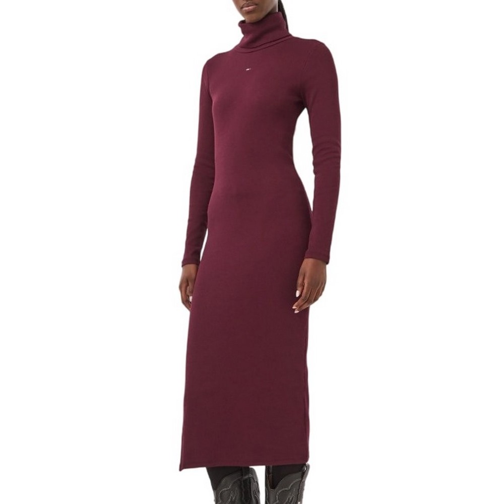 TOMMY JEANS TURTLNCK BODYCON MIDI DRESS ΦΟΡΕΜΑ ΓΥΝΑΙΚΕΙΟ BERRY