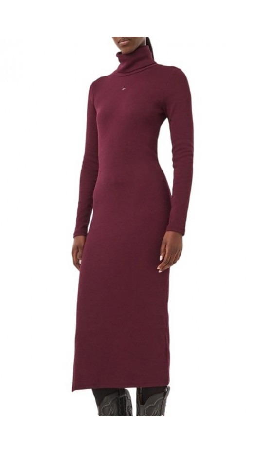 TOMMY JEANS TURTLNCK BODYCON MIDI DRESS ΦΟΡΕΜΑ ΓΥΝΑΙΚΕΙΟ BERRY