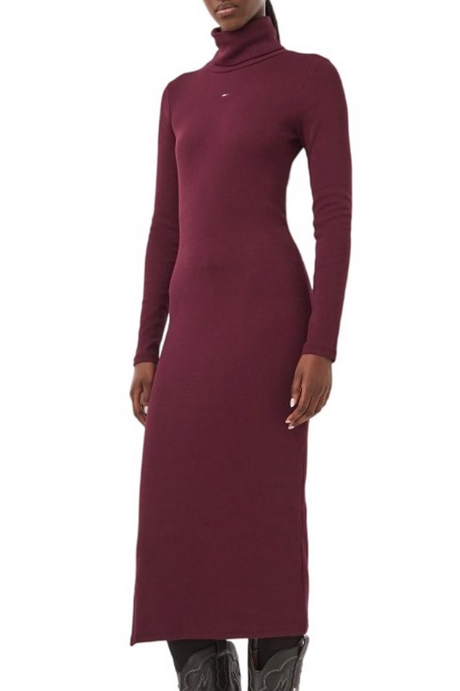 TOMMY JEANS TURTLNCK BODYCON MIDI DRESS ΦΟΡΕΜΑ ΓΥΝΑΙΚΕΙΟ BERRY