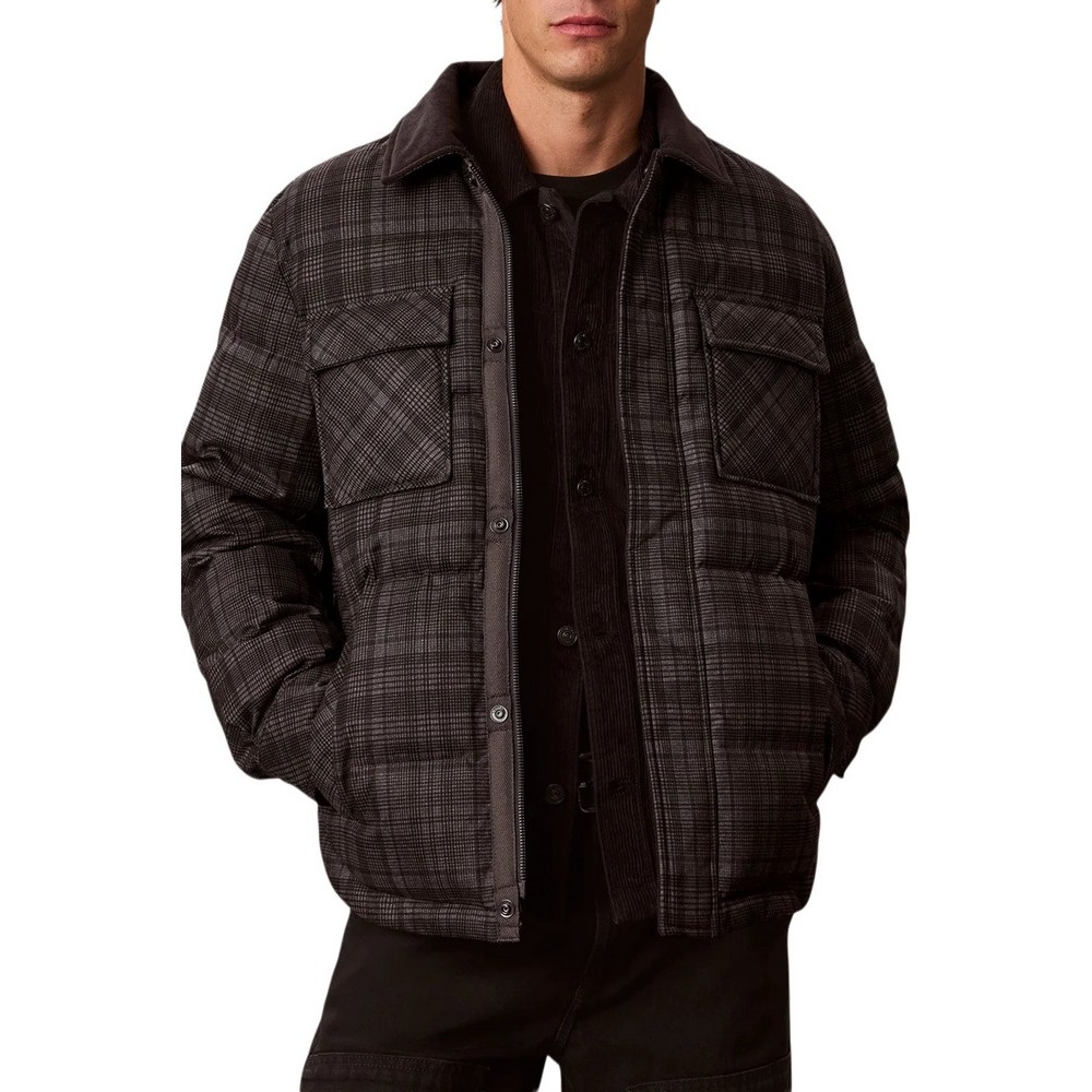 CALVIN KLEIN JEANS PRINTED PLAID PUFFER JKT ΜΠΟΥΦΑΝ ΑΝΔΡΙΚΟ BLACK/GREY