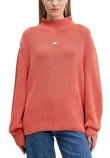 TOMMY JEANS MOCKNECK BADGE SWEATER ΜΠΛΟΥΖΑ ΠΛΕΚΤΗ ΓΥΝΑΙΚΕΙΑ CORAL