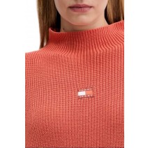 TOMMY JEANS MOCKNECK BADGE SWEATER ΜΠΛΟΥΖΑ ΠΛΕΚΤΗ ΓΥΝΑΙΚΕΙΑ CORAL
