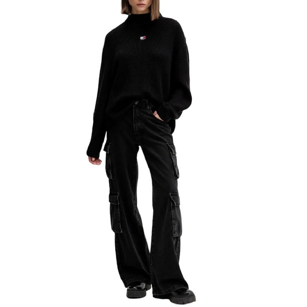 TOMMY JEANS MOCKNECK BADGE SWEATER ΜΠΛΟΥΖΑ ΠΛΕΚΤΗ ΓΥΝΑΙΚΕΙΑ BLACK
