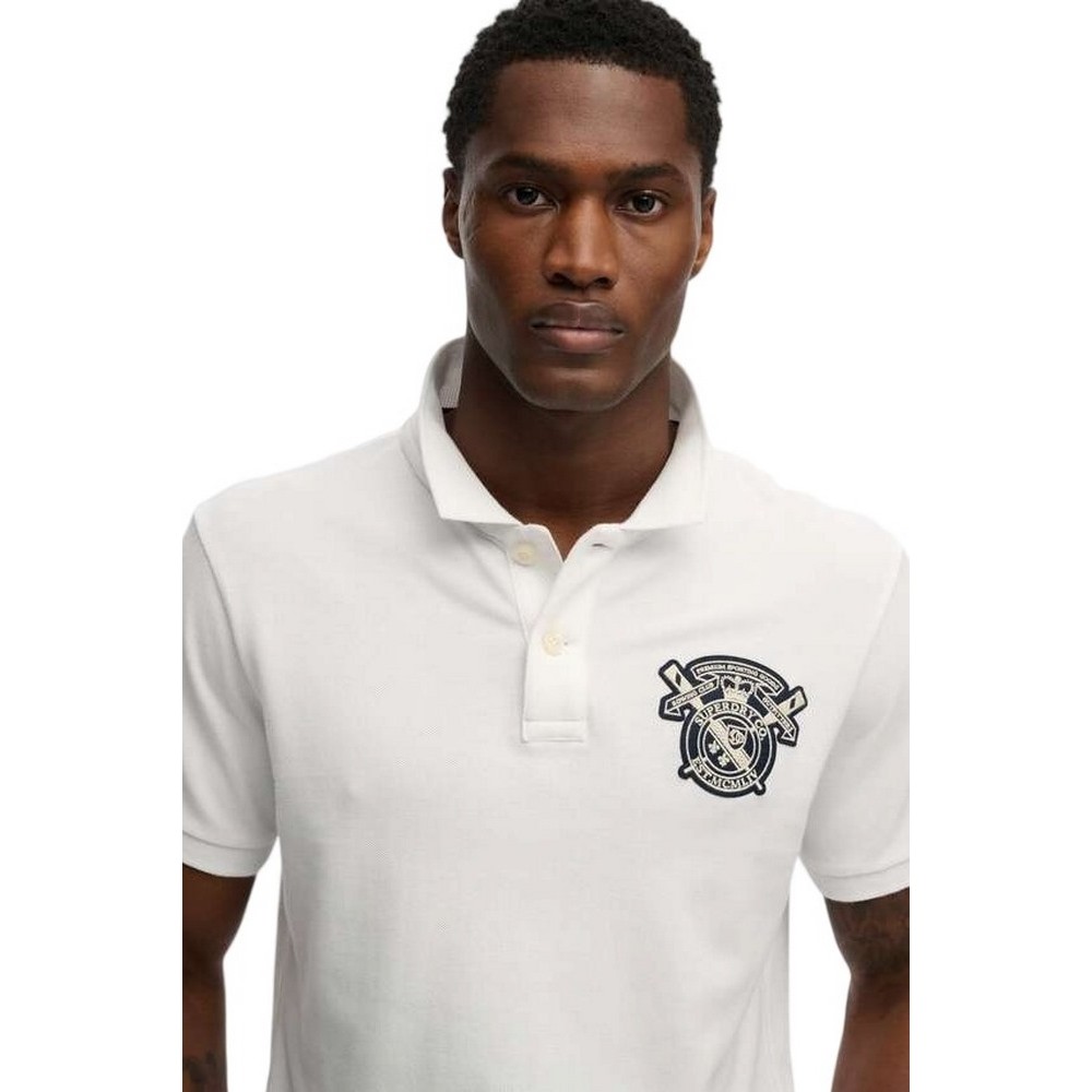 SUPERDRY D2 CREST POLO T-SHIRT ΜΠΛΟΥΖΑ ΑΝΔΡΙΚΗ WHITE