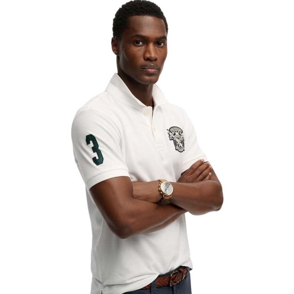 SUPERDRY D2 CREST POLO T-SHIRT ΜΠΛΟΥΖΑ ΑΝΔΡΙΚΗ WHITE