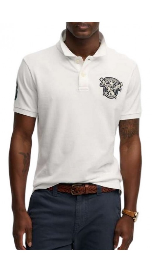 SUPERDRY D2 CREST POLO T-SHIRT ΜΠΛΟΥΖΑ ΑΝΔΡΙΚΗ WHITE
