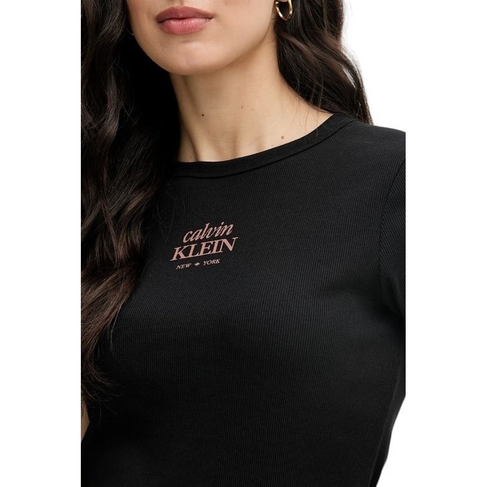CALVIN KLEIN JEANS SS 2X2 BABY RIB LOGO BABY T-SHIRT ΜΠΛΟΥΖΑ ΓΥΝΑΙΚΕΙΑ BLACK
