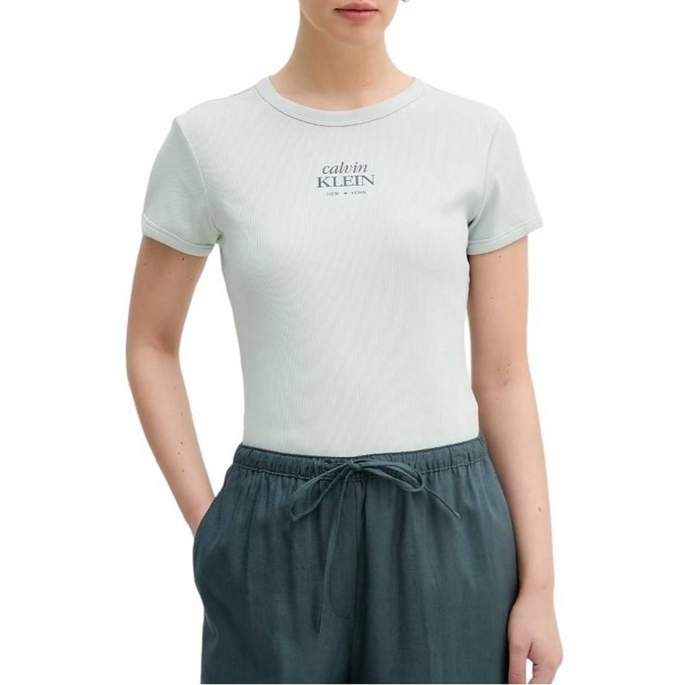 CALVIN KLEIN JEANS SS 2X2 BABY RIB LOGO BABY T-SHIRT ΜΠΛΟΥΖΑ ΓΥΝΑΙΚΕΙΑ MINT
