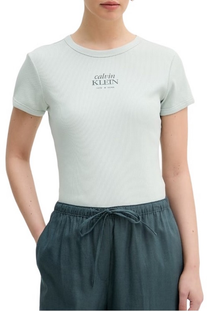 CALVIN KLEIN JEANS SS 2X2 BABY RIB LOGO BABY T-SHIRT ΜΠΛΟΥΖΑ ΓΥΝΑΙΚΕΙΑ MINT