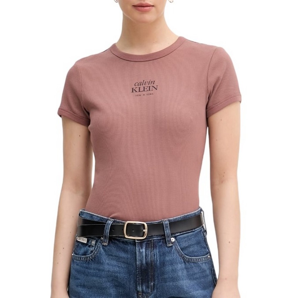 CALVIN KLEIN JEANS SS 2X2 BABY RIB LOGO BABY T-SHIRT ΜΠΛΟΥΖΑ ΓΥΝΑΙΚΕΙΑ BROWN