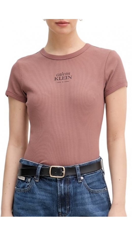 CALVIN KLEIN JEANS SS 2X2 BABY RIB LOGO BABY T-SHIRT ΜΠΛΟΥΖΑ ΓΥΝΑΙΚΕΙΑ BROWN
