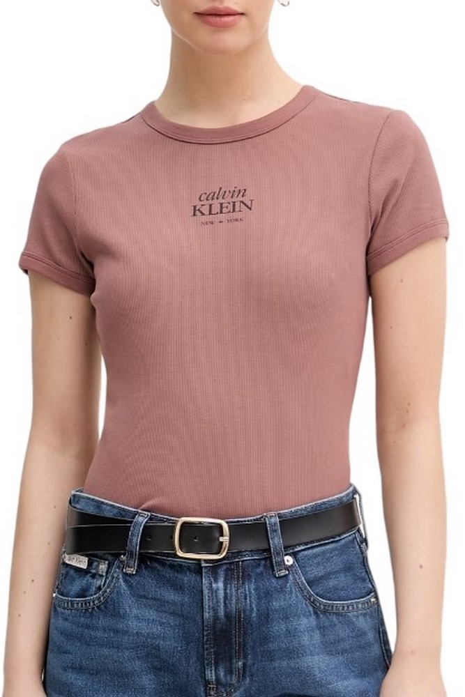 CALVIN KLEIN JEANS SS 2X2 BABY RIB LOGO BABY T-SHIRT ΜΠΛΟΥΖΑ ΓΥΝΑΙΚΕΙΑ BROWN