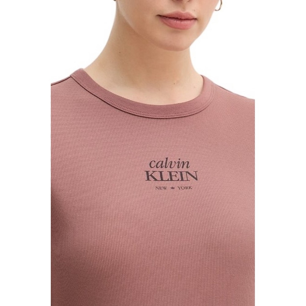 CALVIN KLEIN JEANS SS 2X2 BABY RIB LOGO BABY T-SHIRT ΜΠΛΟΥΖΑ ΓΥΝΑΙΚΕΙΑ BROWN