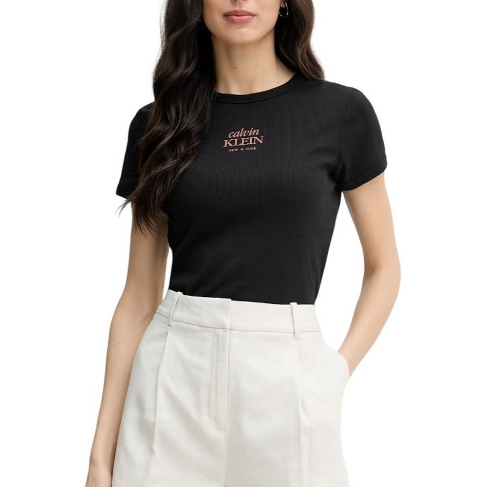 CALVIN KLEIN JEANS SS 2X2 BABY RIB LOGO BABY T-SHIRT ΜΠΛΟΥΖΑ ΓΥΝΑΙΚΕΙΑ BLACK