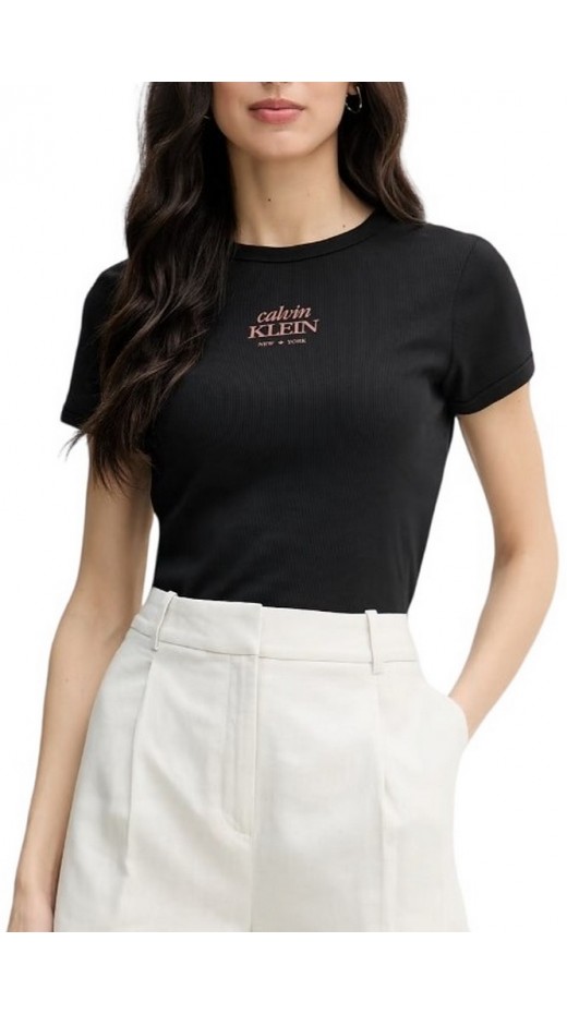 CALVIN KLEIN JEANS SS 2X2 BABY RIB LOGO BABY T-SHIRT ΜΠΛΟΥΖΑ ΓΥΝΑΙΚΕΙΑ BLACK
