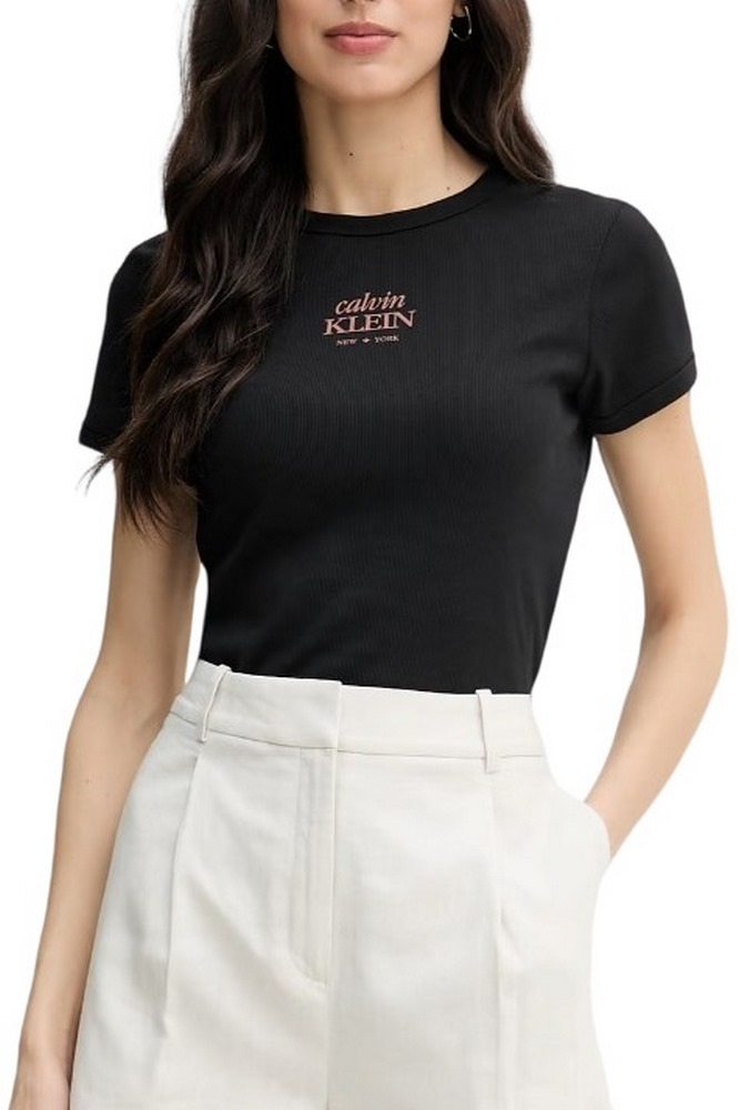 CALVIN KLEIN JEANS SS 2X2 BABY RIB LOGO BABY T-SHIRT ΜΠΛΟΥΖΑ ΓΥΝΑΙΚΕΙΑ BLACK