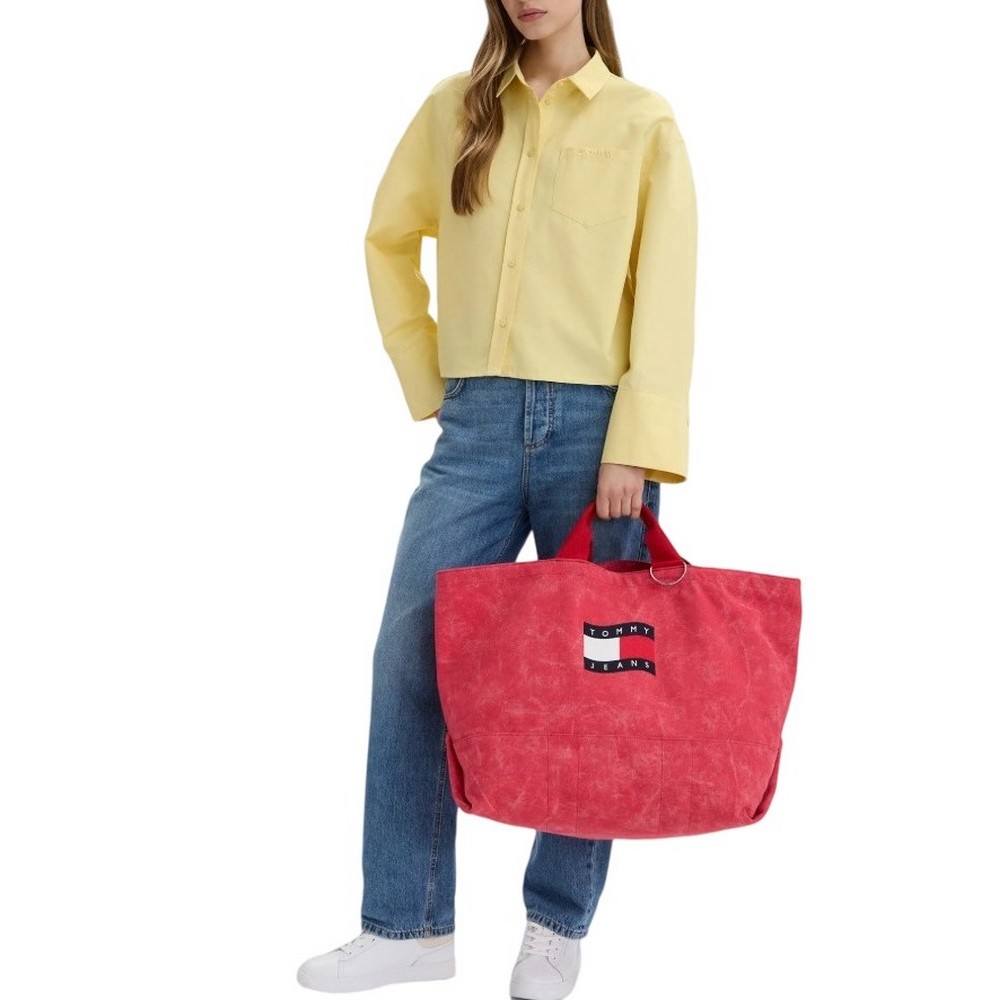 TOMMY JEANS WAVE FLAG MED TOTE ΤΣΑΝΤΑ ΓΥΝΑΙΚΕΙΑ RED