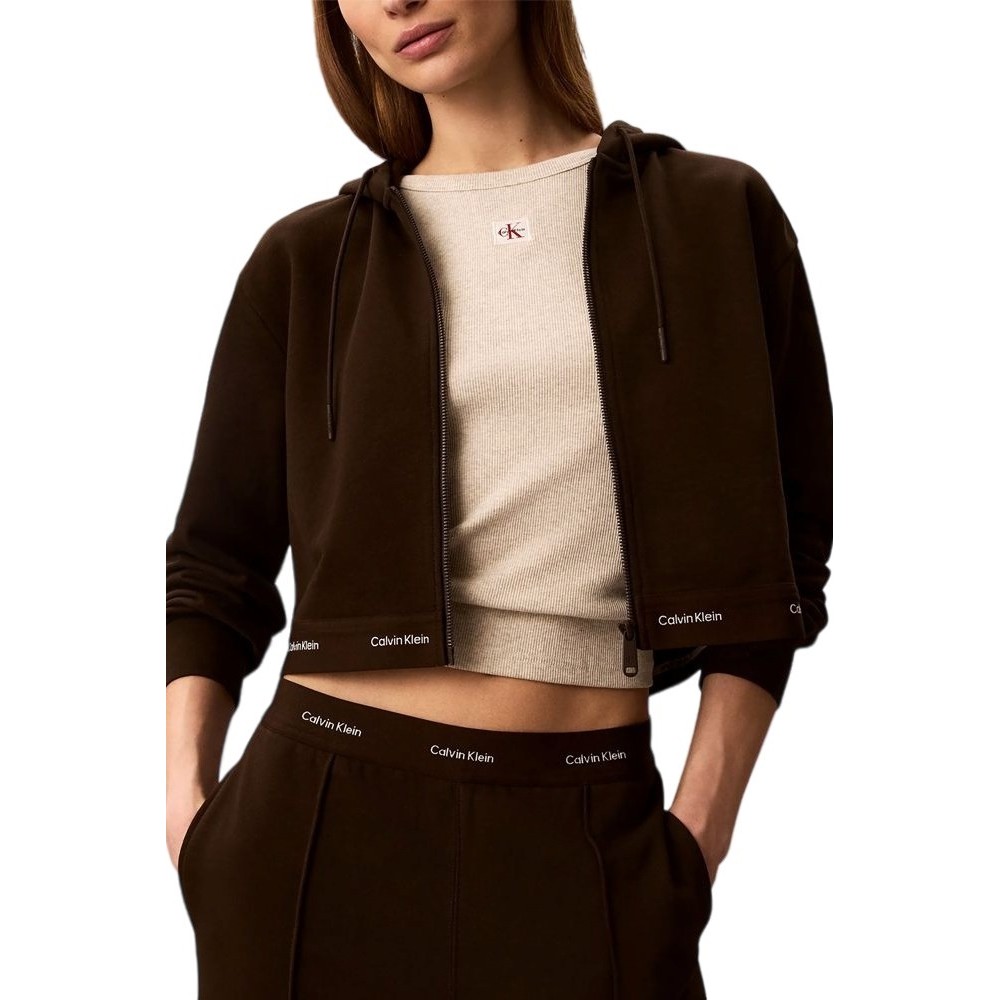 CALVIN KLEIN JEANS LS TERRY LOGO WAIST CROPPED FZ ΖΑΚΕΤΑ ΓΥΝΑΙΚΕΙΑ COFFEE