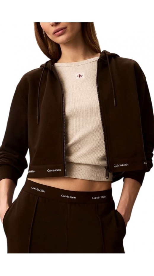 CALVIN KLEIN JEANS LS TERRY LOGO WAIST CROPPED FZ ΖΑΚΕΤΑ ΓΥΝΑΙΚΕΙΑ COFFEE