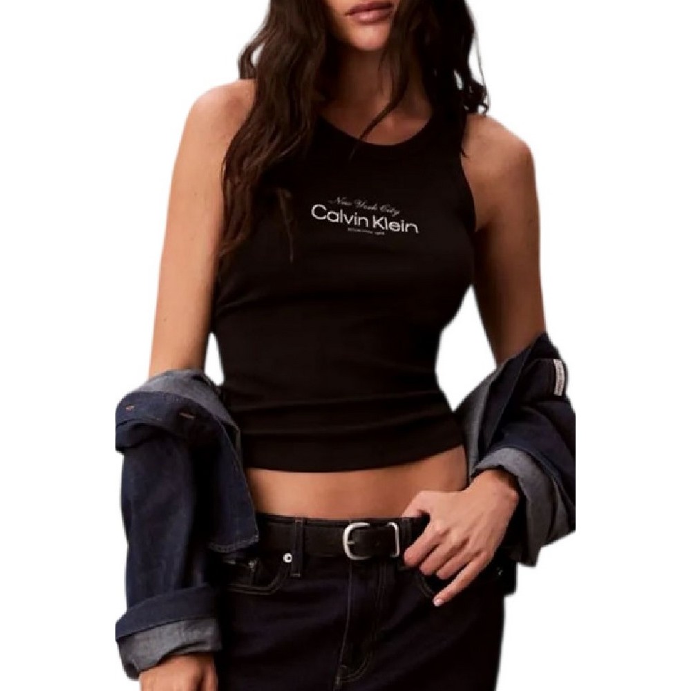 CALVIN KLEIN JEANS CONTOUR 2X2 RIB GRAPHIC TANK ΤΟΠ ΓΥΝΑΙΚΕΙΟ BLACK