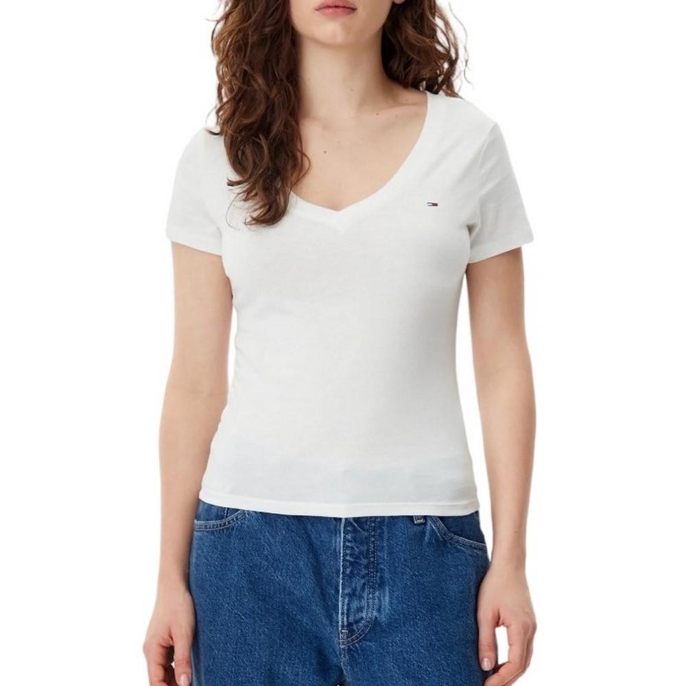 TOMMY JEANS V-NECK TEE T-SHIRT ΜΠΛΟΥΖΑ ΓΥΝΑΙΚΕΙΑ ECRU