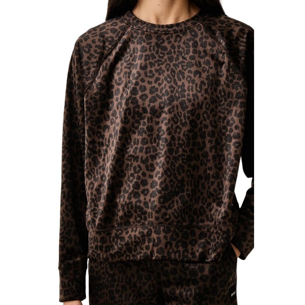 DKNY LOGO SWEATER ΜΠΛΟΥΖΑ ΜΑΚΡΥΜΑΝΙΚΗ ΓΥΝΑΙΚΕΙΑ LEOPARD PRINT
