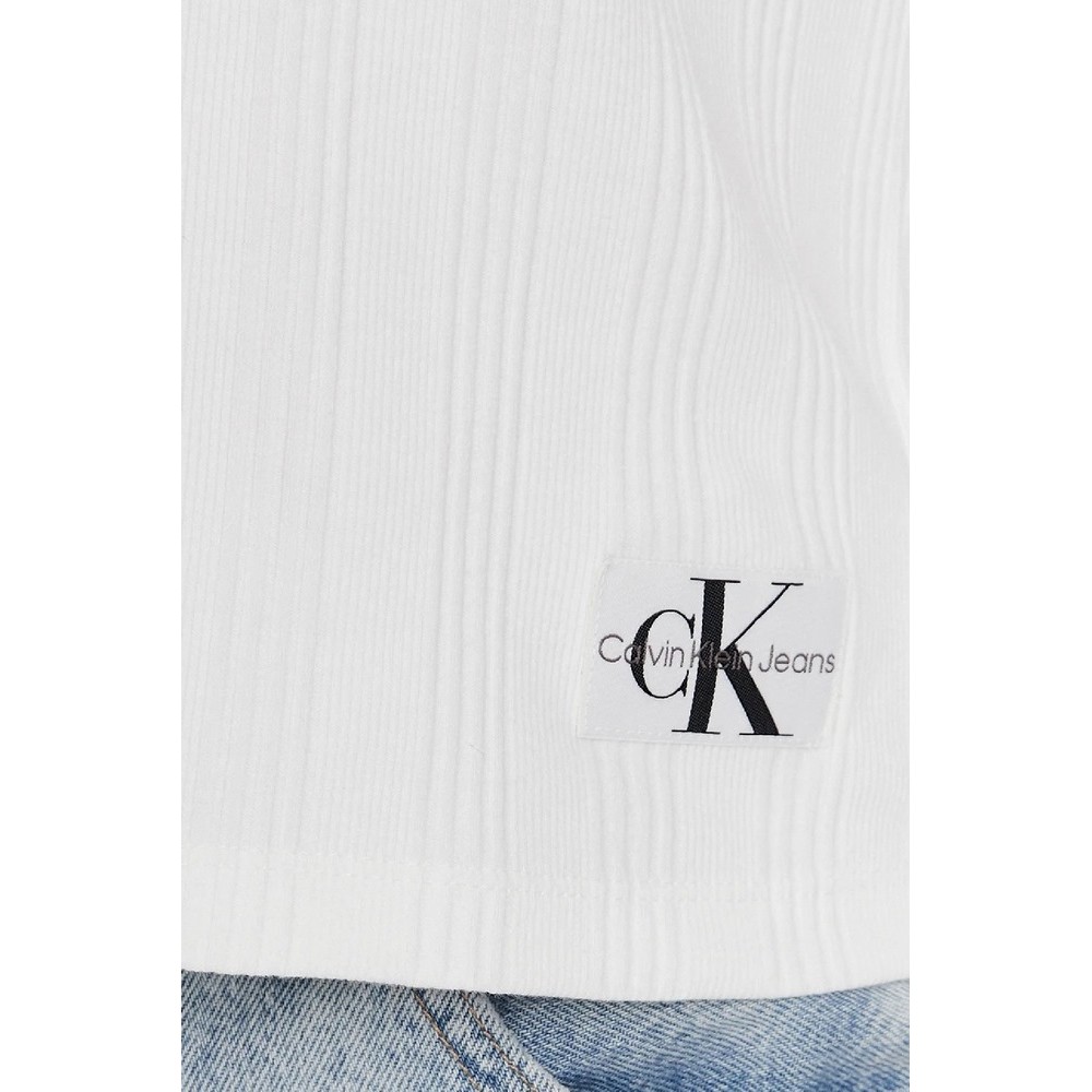 CALVIN KLEIN JEANS  BADGE RIB BABY TEE LONG SLEEVE ΜΠΛΟΥΖΑ ΓΥΝΑΙΚΕΙΑ WHITE