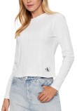 CALVIN KLEIN JEANS  BADGE RIB BABY TEE LONG SLEEVE ΜΠΛΟΥΖΑ ΓΥΝΑΙΚΕΙΑ WHITE