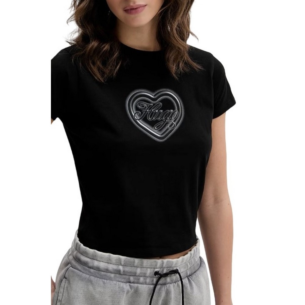 HUGO BOSS JERSEY DICHROMA B T-SHIRT ΜΠΛΟΥΖΑ ΓΥΝΑΙΚΕΙΑ BLACK